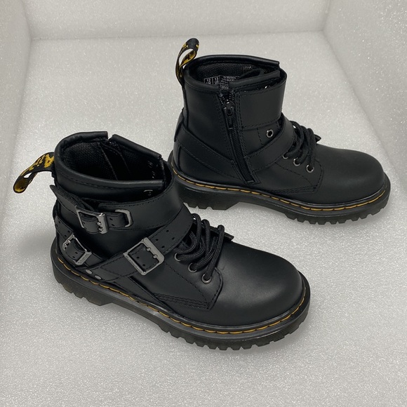 Dr. Martens Kids Combat Boot 1460 Junior Buckle J Black US13 - Picture 1 of 7